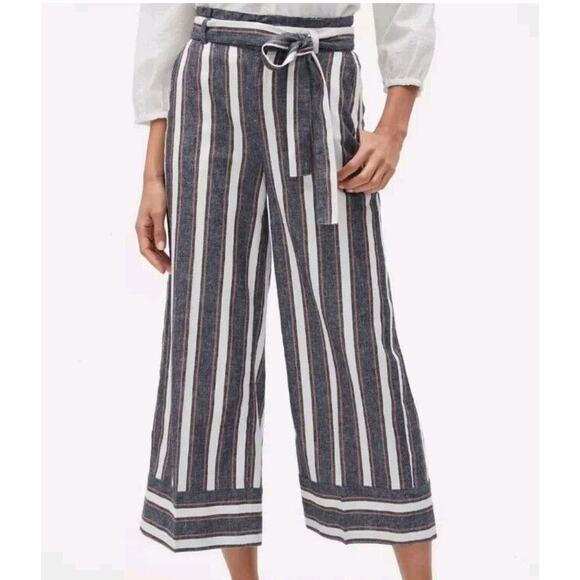 Banana Republic Pants - Banana Republic 0 Women LINEN Pants Wide Leg Crop High Rise Striped Blue